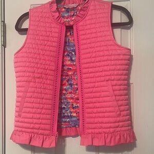 Lilly Pulitzer girl’s Pink Quilted Vest with Ruffle Trim